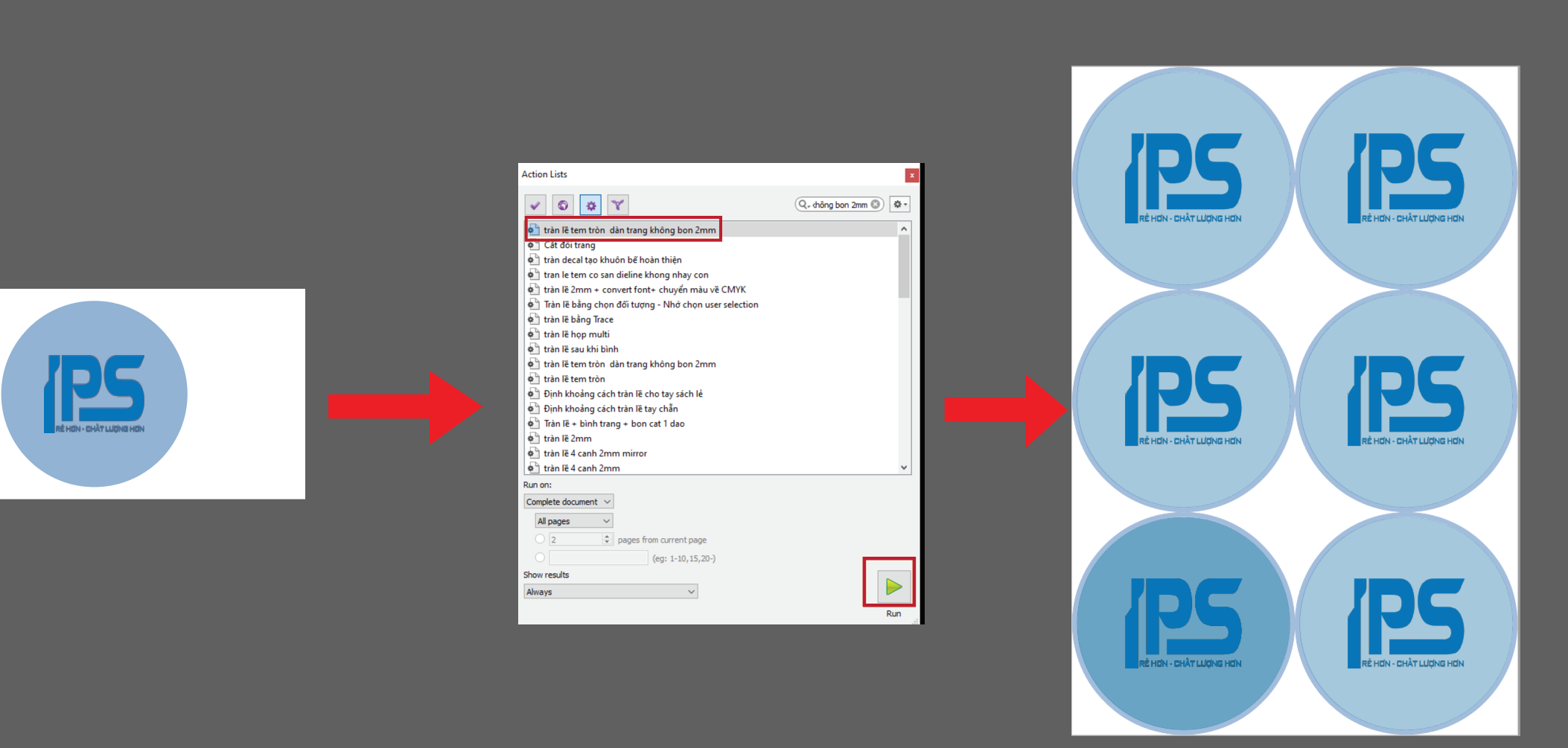 Action tràn lề tem tròn dàn trang không bon 2mm-Thực hiện bởi Duy-
