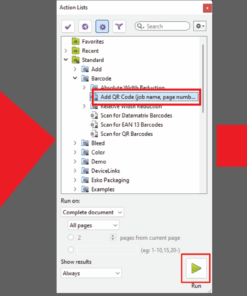 Action Add QR Code (job name, page number) outside Bleed Box - Thực hiện bởi Duy -